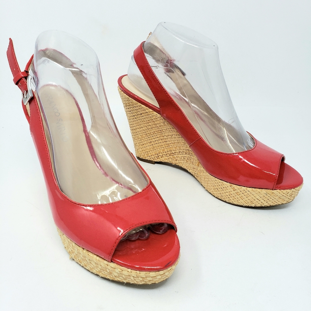 Franco Sarto Red Patent Sarah Buckle Wedges 8.5